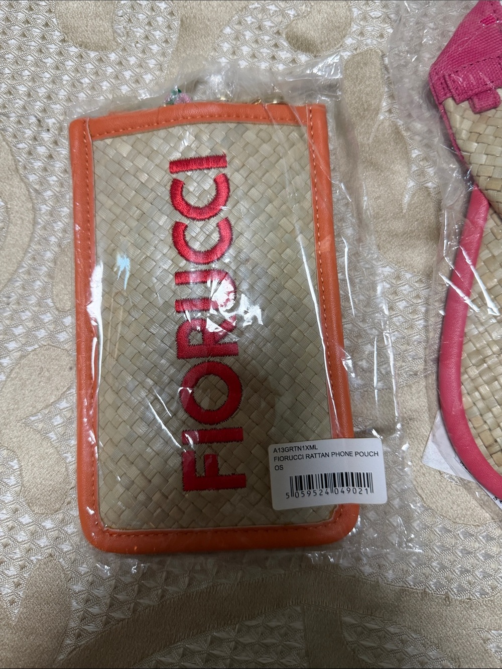 Fiorucci Natural Woven Mini Bag with Orange Trim and Red Logo